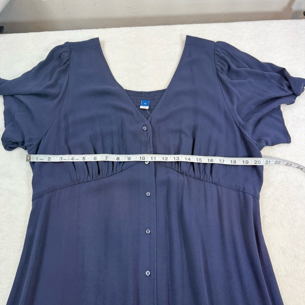 Old Navy Blue Volcanic Glass Waist Defined Midi Dress Sz XL Boho V Neck Peasant - Picture 12 of 14
